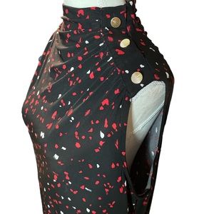 DKNY Gold Button Detail Black & Red Sleeveless Top M